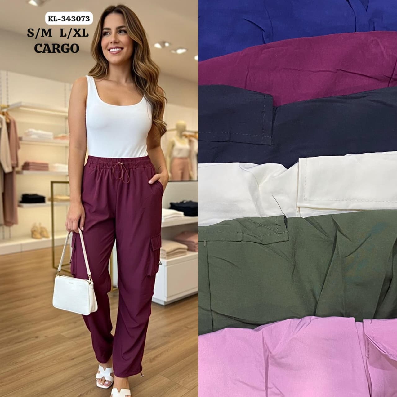 Pantalón Cargo Mujer Relax Fit Borgoña Ajustable