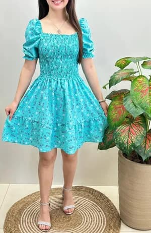 Vestido Crep Sedinha Turquesa